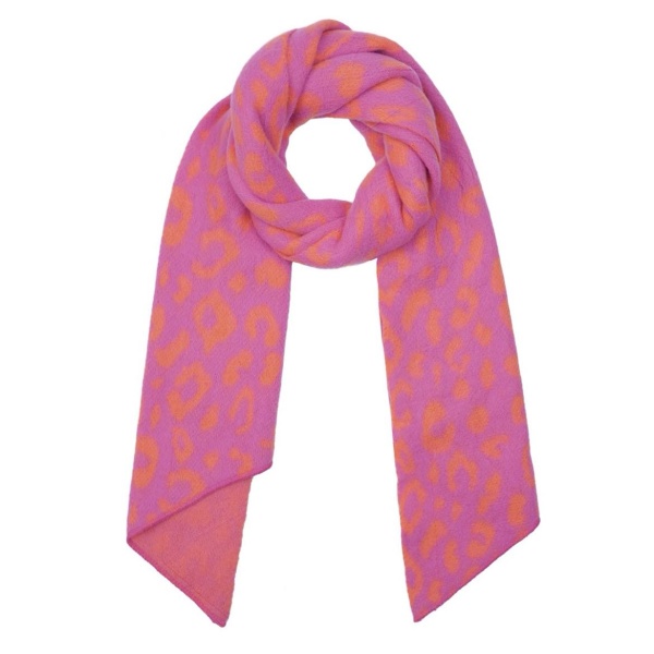 Asymmetric Leopard Scarf - Orange & Pink